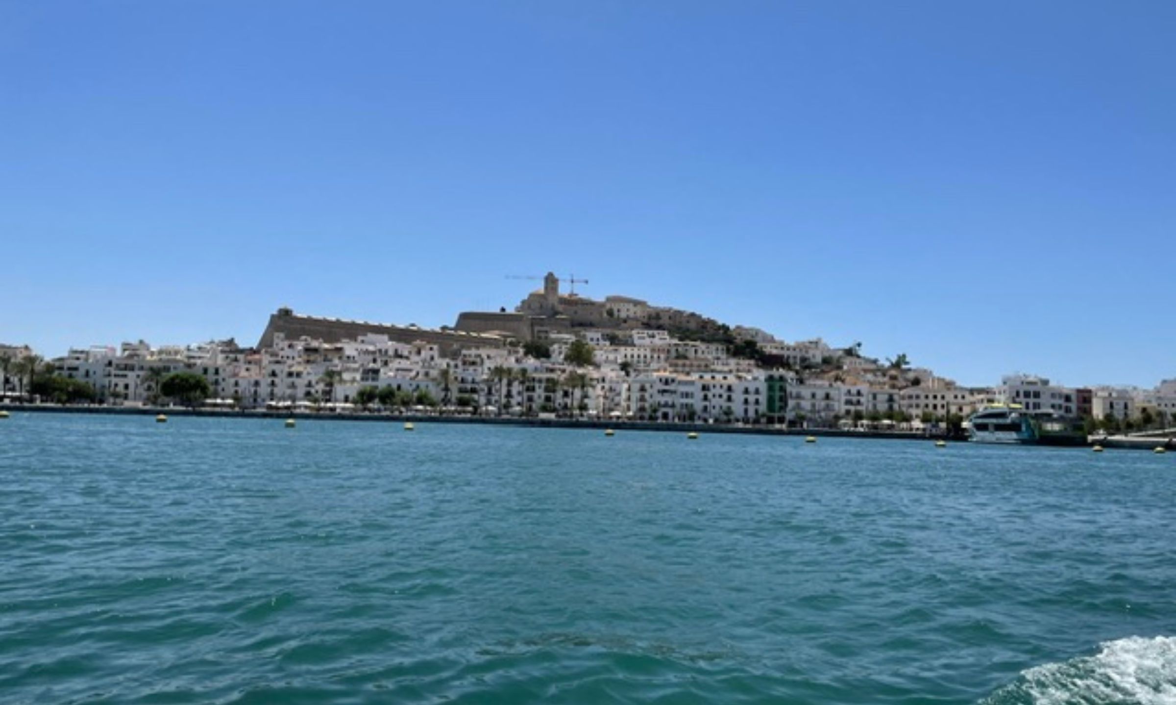 View of Ibiza Old Town overlooking the Mediterranean Sea.